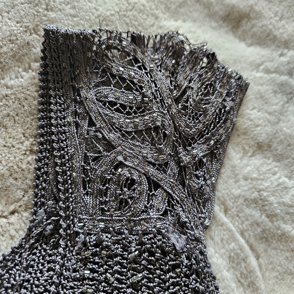Karen Millen Grey Crochet Beaded Knit Cruise Party Bodycon Dress 1 - Picture 6 of 9